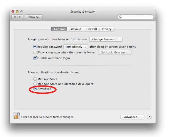 set security on mac 10.8